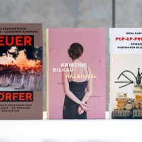 Die Titel der Preisträger (v.l.n.r.): Übersetzung, Bellestristik, Sachbuch/Essayistik Die Titel der Preisträger (v.l.n.r.): Übersetzung, Bellestristik, Sachbuch/Essayistik